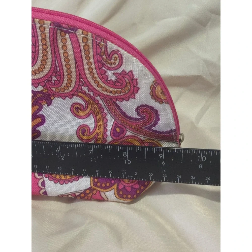 Clinique Pink Orange Paisley Dome Makeup Bag Cosmetic Pouch Travel Case Zipper